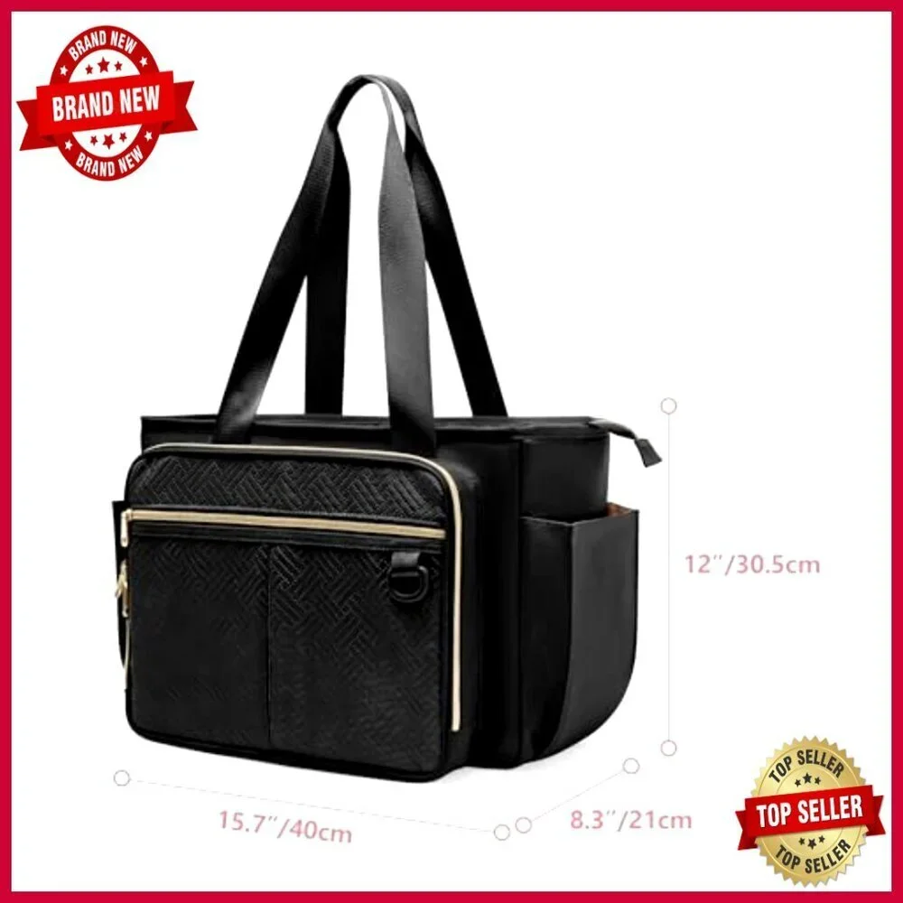 Large Teacher Tote Bag with File Organizer Pockets, Laptop Sleeve, Nylon